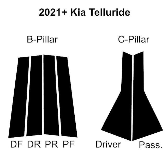 2021-2023 Kia Telluride | 6 Piece (B and C Pillars) | Gloss Black PPF | Pillar Protector Kit