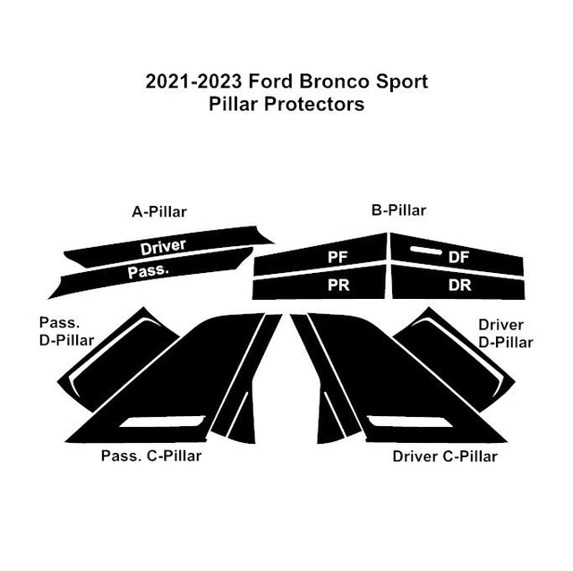 2021-2023 Ford Bronco Sport | A/B/C/D Available | Gloss Black PPF | Pillar Protector Kit