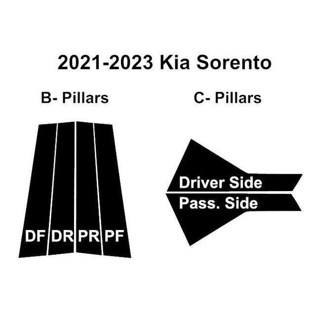 2021-2023 Kia Sorento | 6 Piece (B and C Pillars) | Gloss Black PPF | Pillar Protector Kit